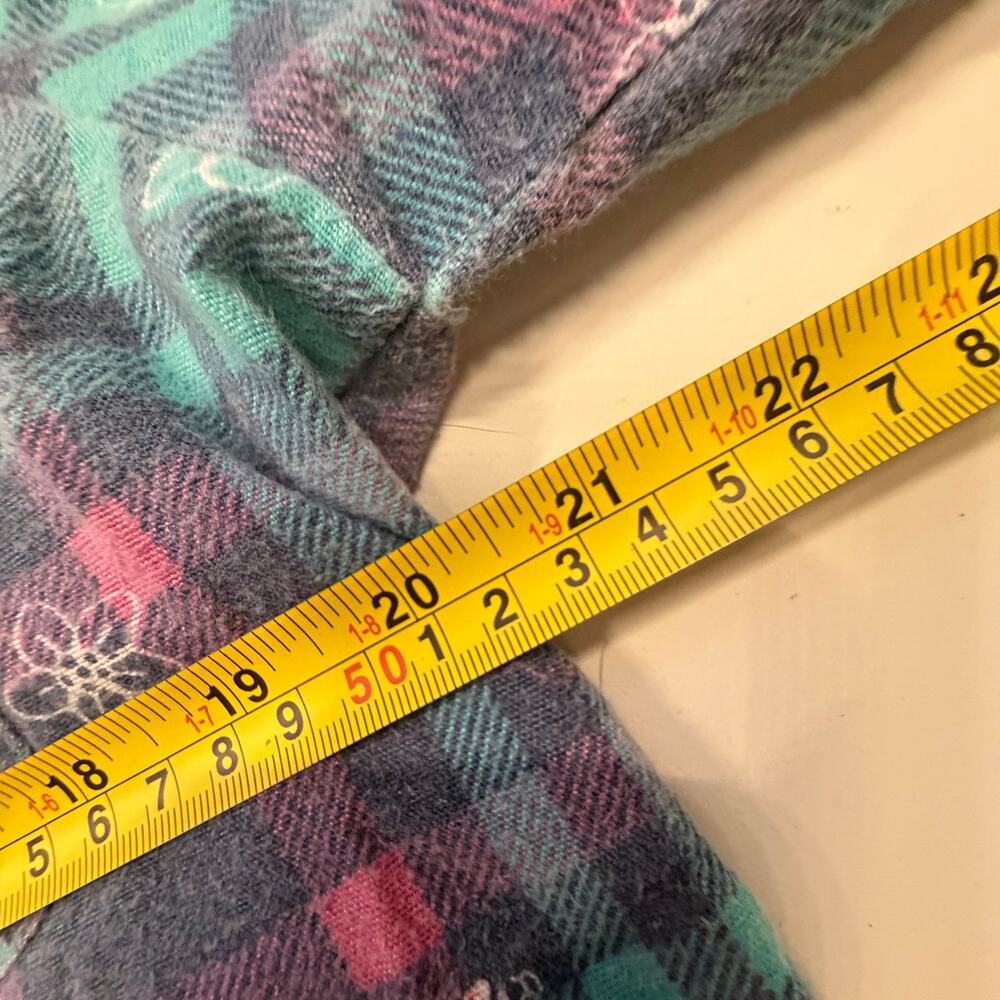 Vintage Teal Pink Plaid Flannel w Flower Print Long Sleeve‎ Button Up Shirt M/L - Picture 4 of 5